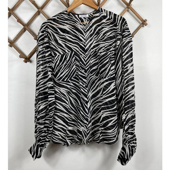 New ANINE BING 100% Silk Arrow Shirt in Cream Zebra Women's Size L - Picture 2 of 14